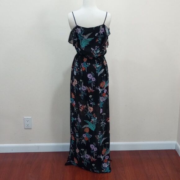 NEW!  Do+Be Ruffle Cold Shoulder Elastic Waist Floral Print Maxi Dress - S - Picture 3 of 9